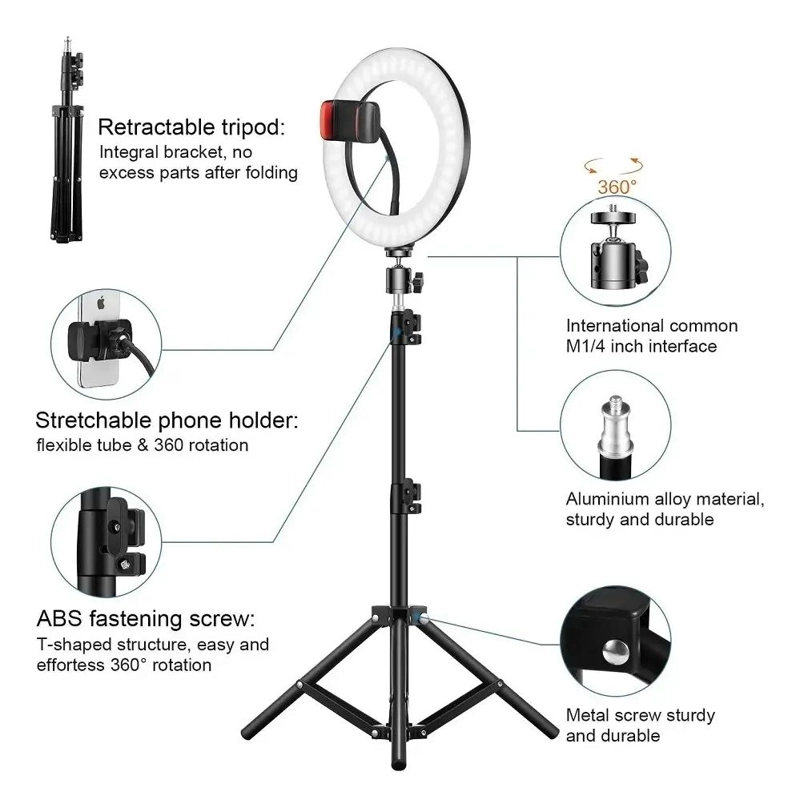 ARO DE LUZ LED CON SOPORTE Y TRIPODE PARA FOTOGRAFIA - 4