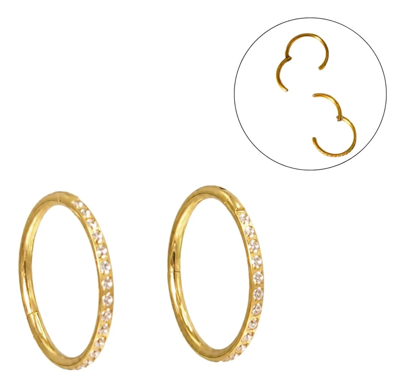 ARGOLLA DORADA DE TITANIO CON ZIRCONIAS 6 MM PARA PIERCING - 1