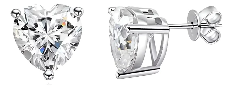 AROS DE PLATA 925 CON MOISSANITA CORTE CORAZON DE 2CT - 1