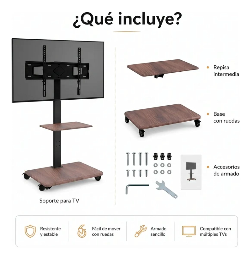 SOPORTE MOVIL PARA TV DE 26 A 75 PULGADAS CON RUEDAS - 8