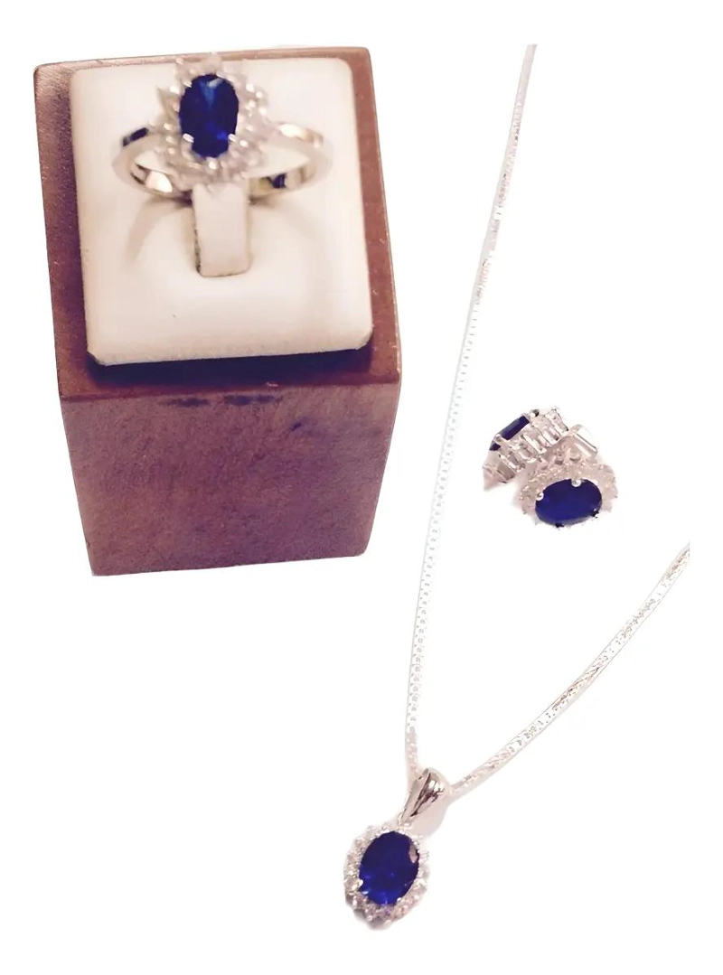CONJUNTO DE JOYERIA DE PLATA FINA CON ZAFIROS Y CIRCONES - 2