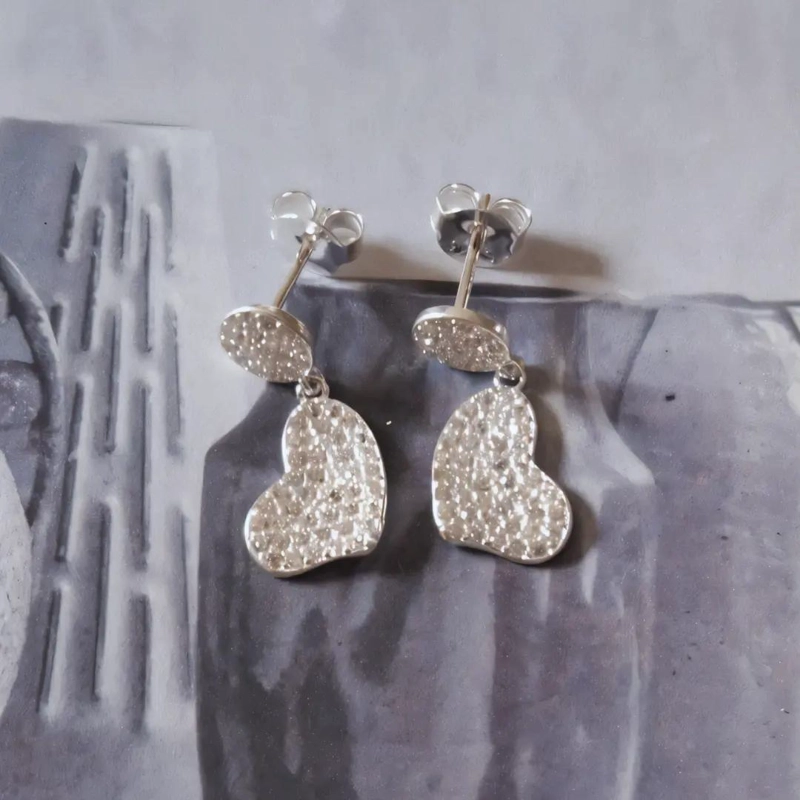 AROS DE PLATA 925 CON COLGANTES EN FORMA DE CORAZON - 3