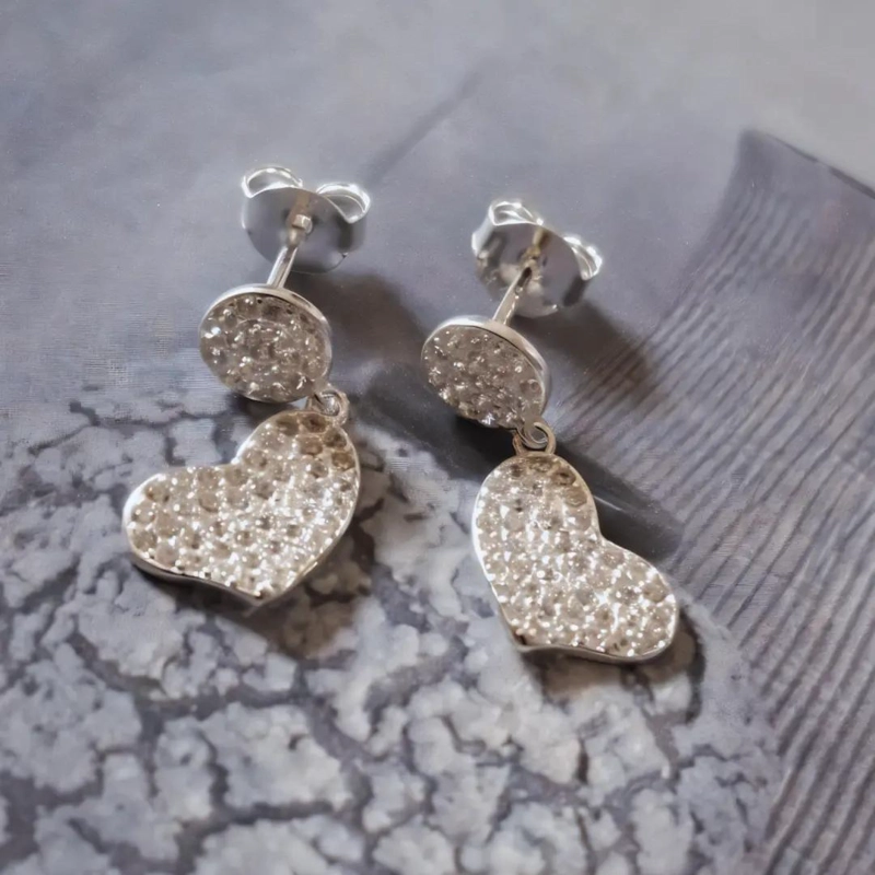 AROS DE PLATA 925 CON COLGANTES EN FORMA DE CORAZON - 4