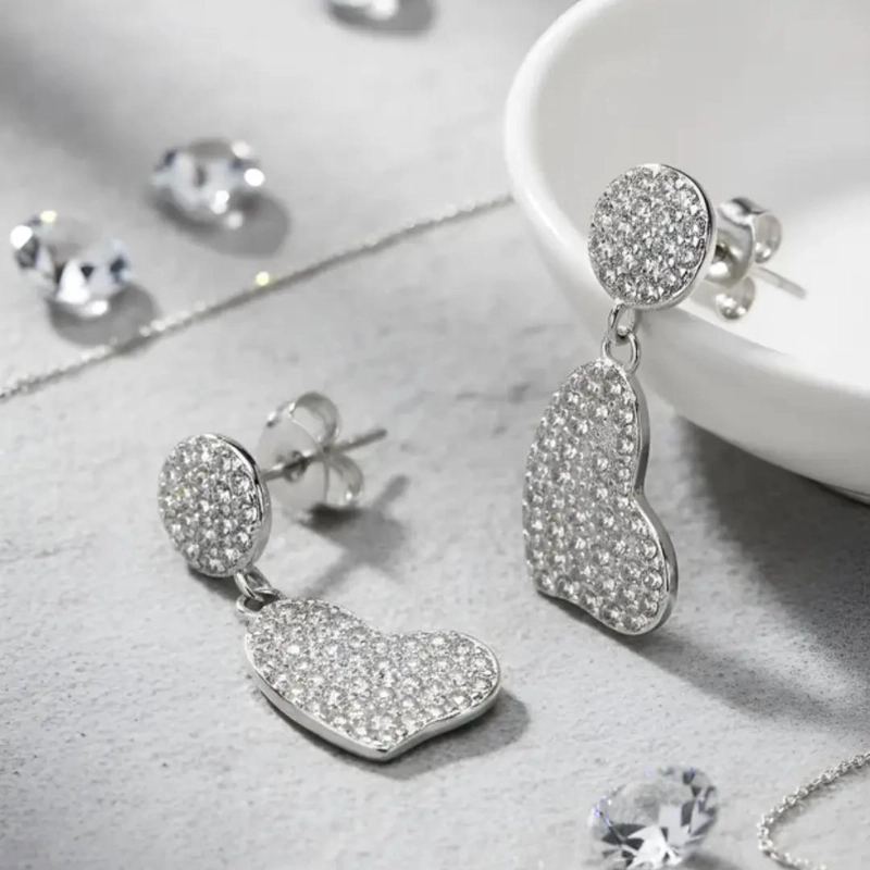 AROS DE PLATA 925 CON COLGANTES EN FORMA DE CORAZON - 5