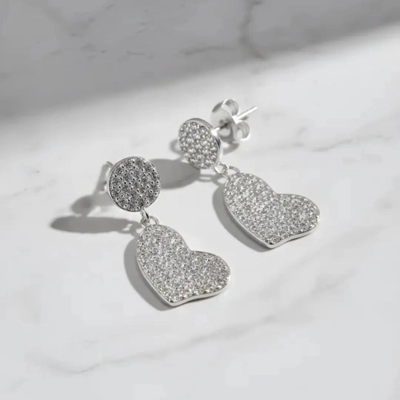 AROS DE PLATA 925 CON COLGANTES EN FORMA DE CORAZON - 6