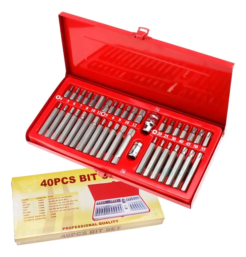 SET DE 40 PIEZAS DE PUNTAS TORX Y ALLEN EN COLOR ROJO - 1