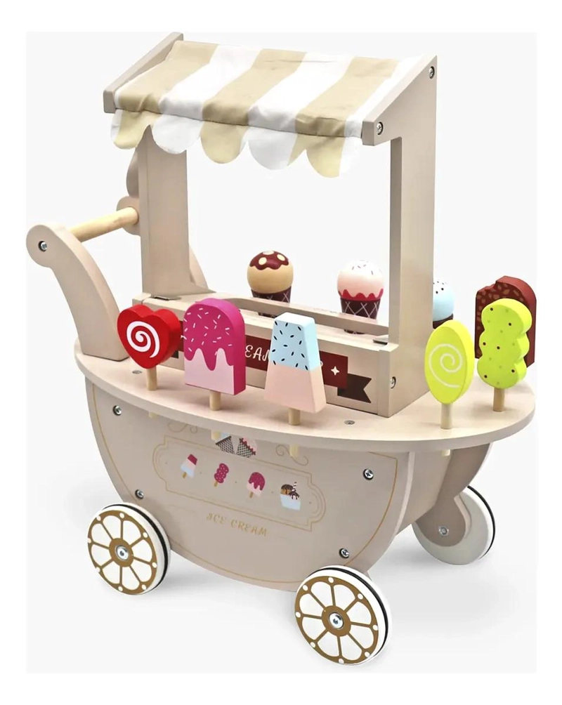 CARRITO DE HELADOS DE JUGUETE DE MADERA PARA NIÑOS - 1