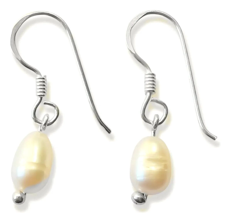 AROS ELEGANTES DE PERLA DE RIO EN PLATA FINA 925 - 2