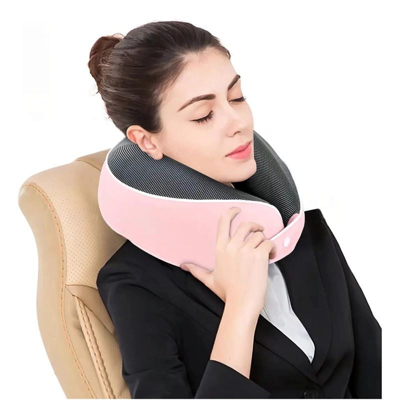 ALMOHADA ERGONOMICA DE VIAJE ESPUMA VISCOELASTICA ROSA - 1