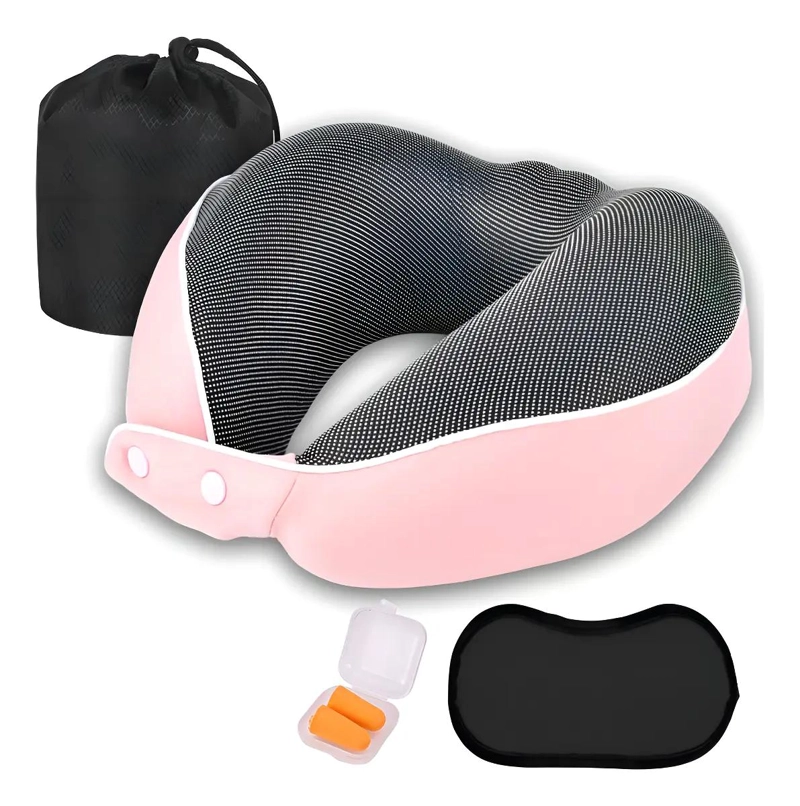 ALMOHADA ERGONOMICA DE VIAJE ESPUMA VISCOELASTICA ROSA - 10