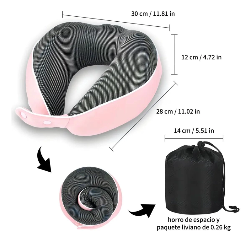 ALMOHADA ERGONOMICA DE VIAJE ESPUMA VISCOELASTICA ROSA - 2