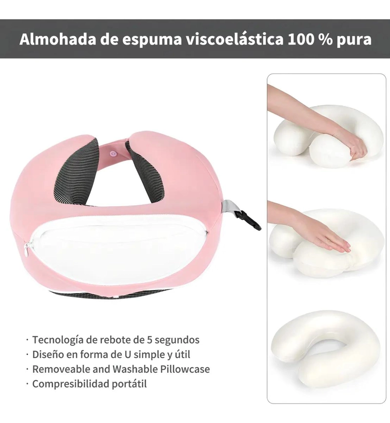 ALMOHADA ERGONOMICA DE VIAJE ESPUMA VISCOELASTICA ROSA - 4