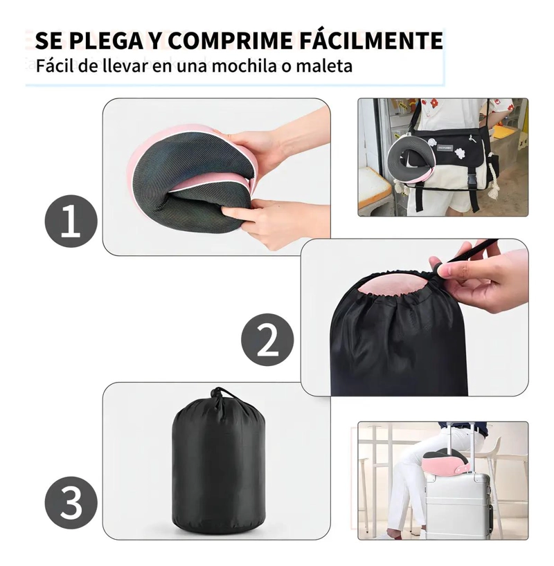 ALMOHADA ERGONOMICA DE VIAJE ESPUMA VISCOELASTICA ROSA - 5