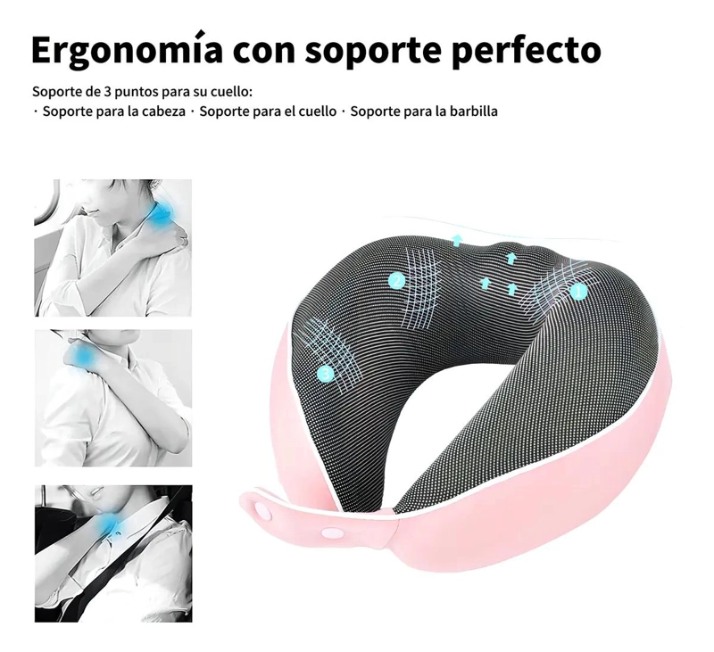 ALMOHADA ERGONOMICA DE VIAJE ESPUMA VISCOELASTICA ROSA - 6