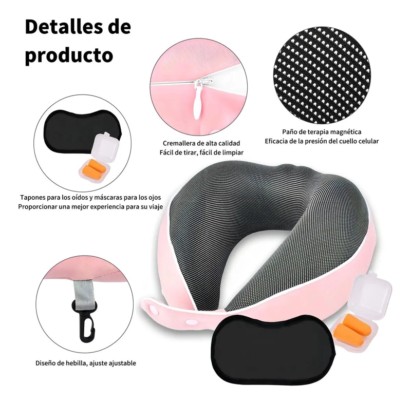 ALMOHADA ERGONOMICA DE VIAJE ESPUMA VISCOELASTICA ROSA - 7