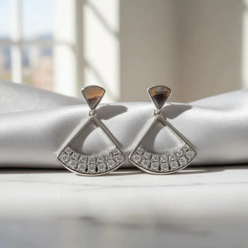 AROS ELEGANTES ABANICO CON CIRCONES EN PLATA FINA 925 - 3