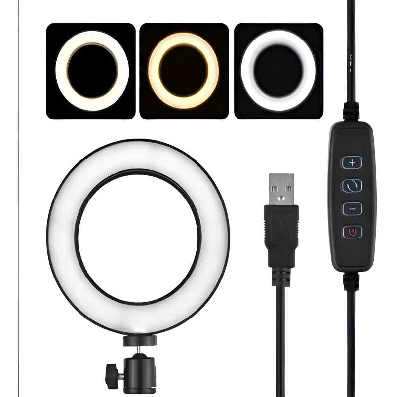 LAMPARA DE LUZ ANILLO LED REGULABLE 21CM CON SOPORTE - 1