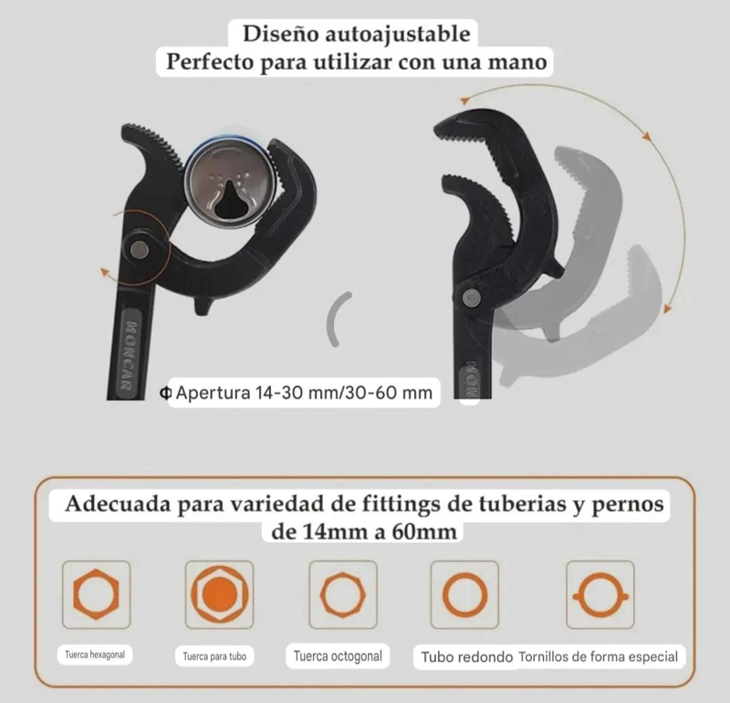 LLAVE PLOMERO AJUSTABLE MULTIFUNCIONAL 38 CM - 8