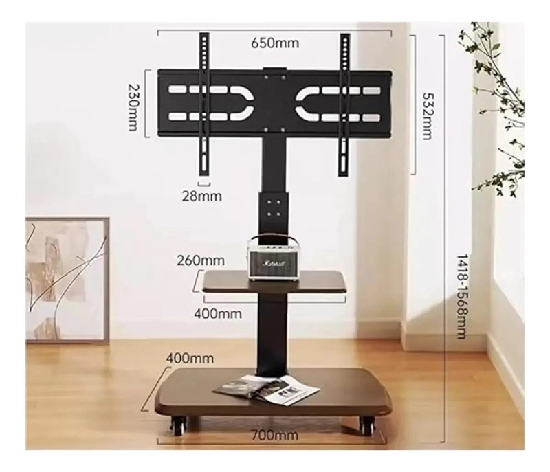 SOPORTE MOVIL PARA TV DE 32 A 80 PULGADAS CON ESTANTES - 7