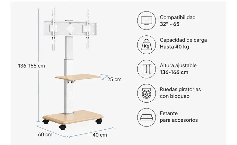 SOPORTE MOVIL PARA TELEVISORES DE 37 A 75 PULGADAS - 3
