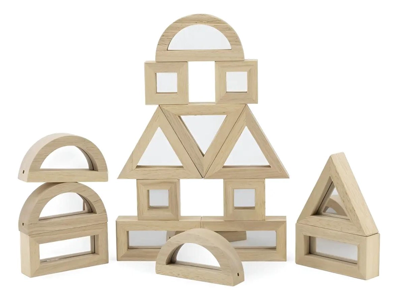 BLOQUES DE MADERA PARA CONSTRUCCION CON ESPEJOS 16 PIEZAS - 1