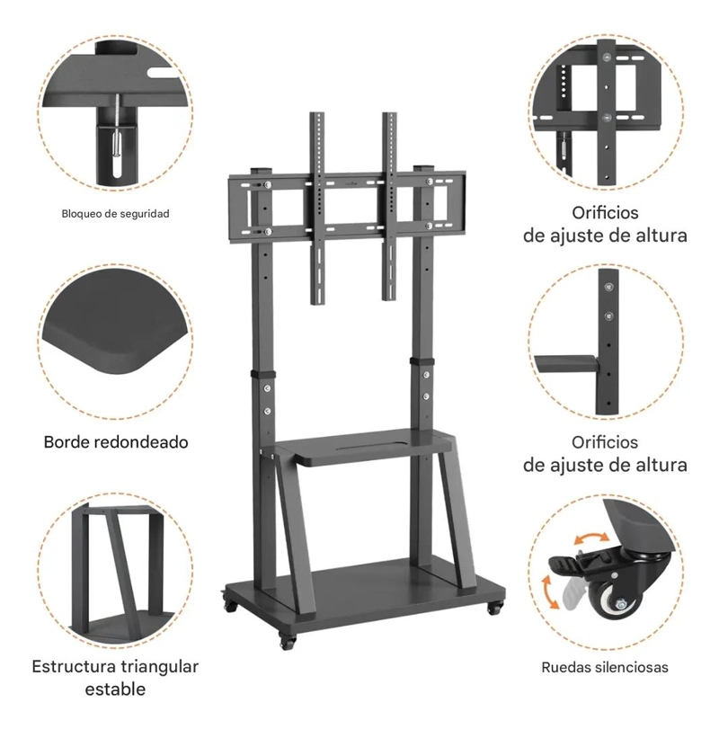 SOPORTE UNIVERSAL PARA TV CON RUEDAS Y BANDEJA CENTRAL - 6