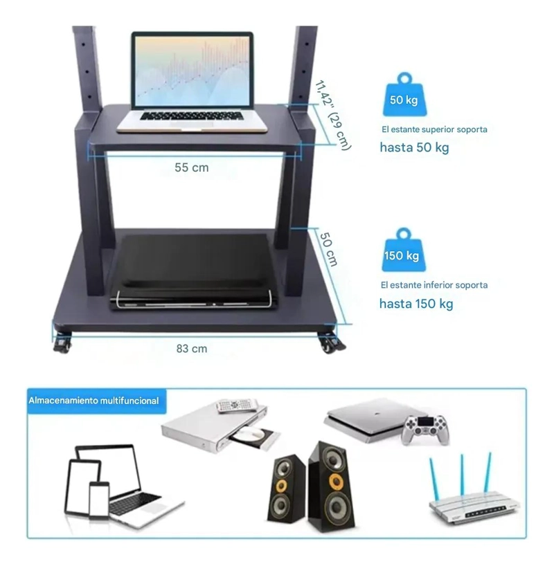 SOPORTE UNIVERSAL PARA TV CON RUEDAS Y BANDEJA CENTRAL - 8