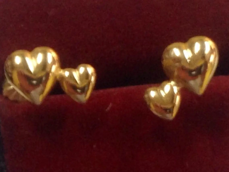 AROS DE ORO 18 KILATES EN FORMA DE CORAZON DOBLE - 4