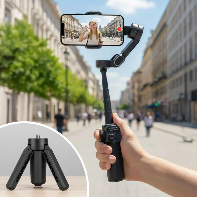 ESTABILIZADOR GIMBAL DE 3 EJES CON BARRA EXTENSIBLE Y TRIPODE PARA CELULARES - 9
