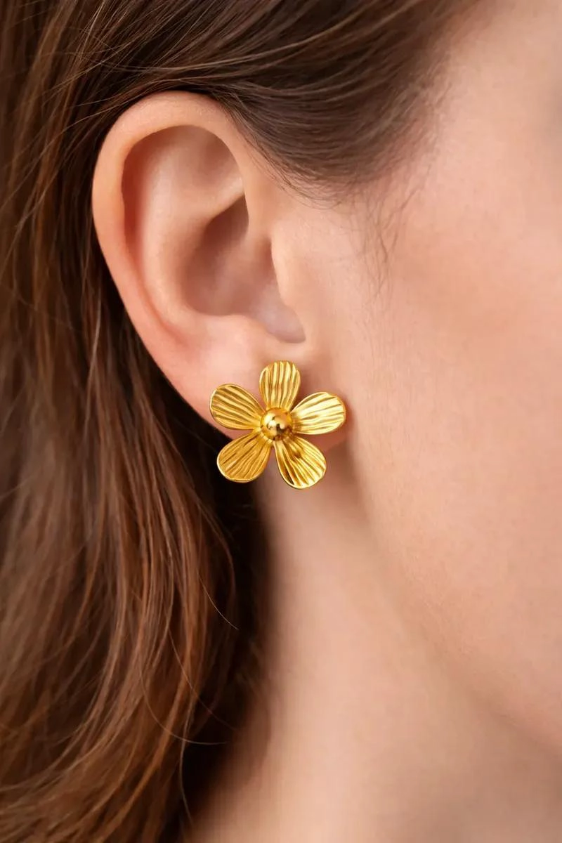 AROS FLOR ELEGANTES DE ACERO INOXIDABLE PARA MUJER 2.5CM - 2