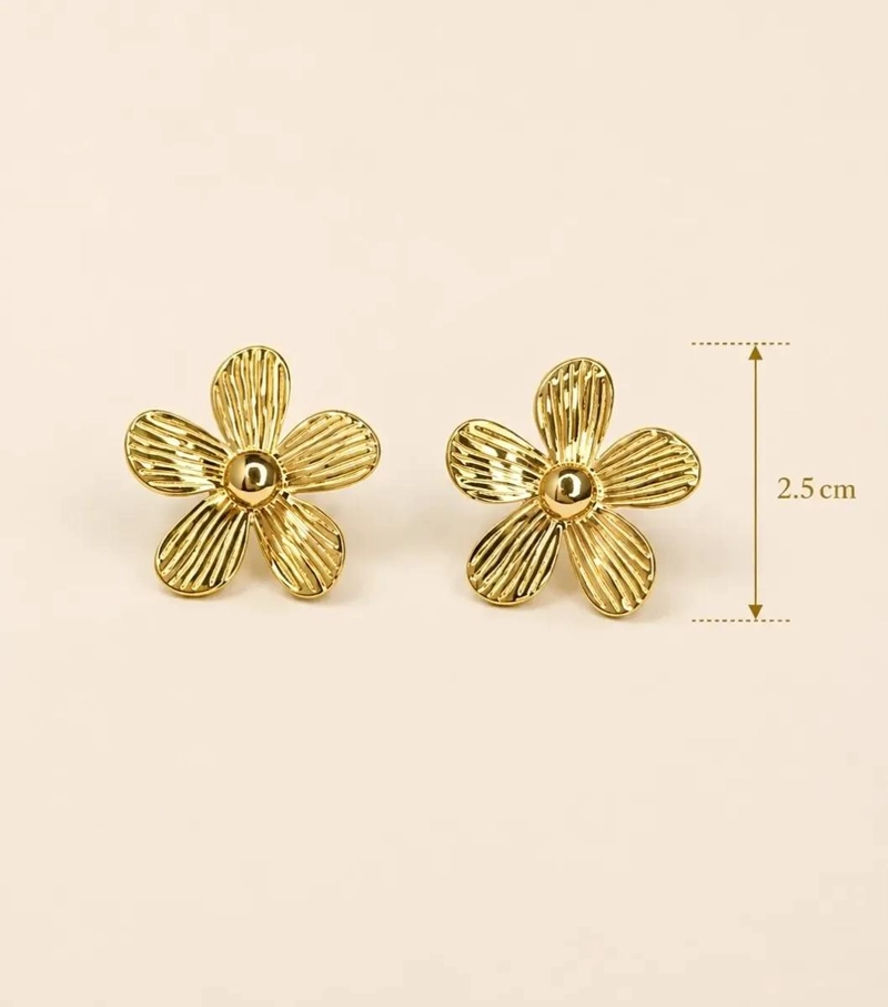 AROS FLOR ELEGANTES DE ACERO INOXIDABLE PARA MUJER 2.5CM - 3