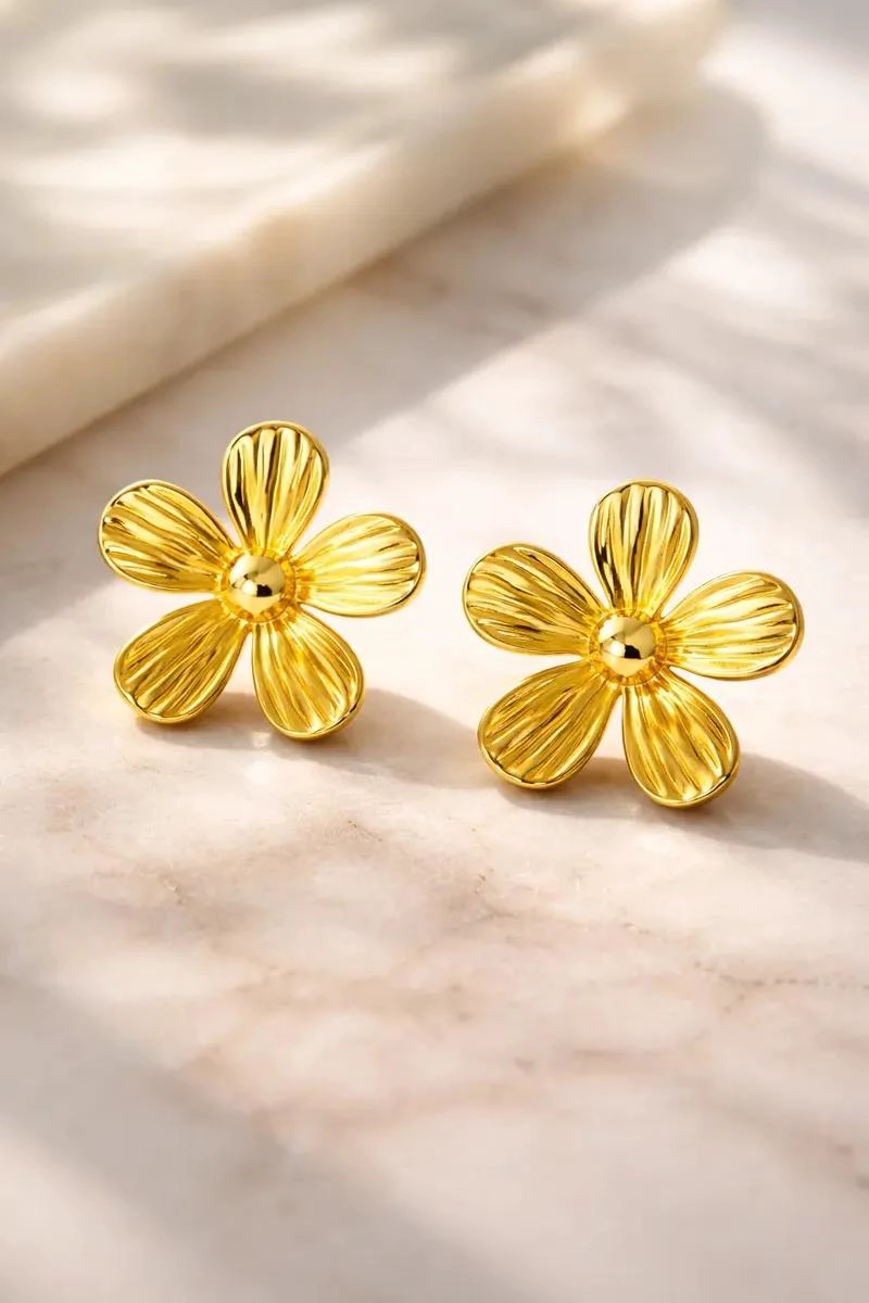 AROS FLOR ELEGANTES DE ACERO INOXIDABLE PARA MUJER 2.5CM - 4