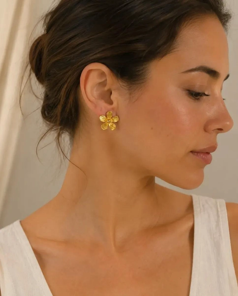 AROS FLOR ELEGANTES DE ACERO INOXIDABLE PARA MUJER 2.5CM - 5