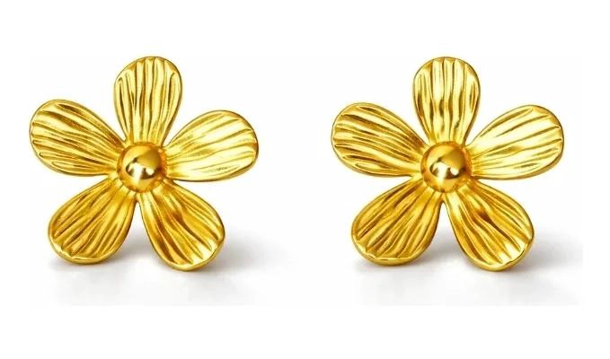 AROS FLOR ELEGANTES DE ACERO INOXIDABLE PARA MUJER 2.5CM - 6