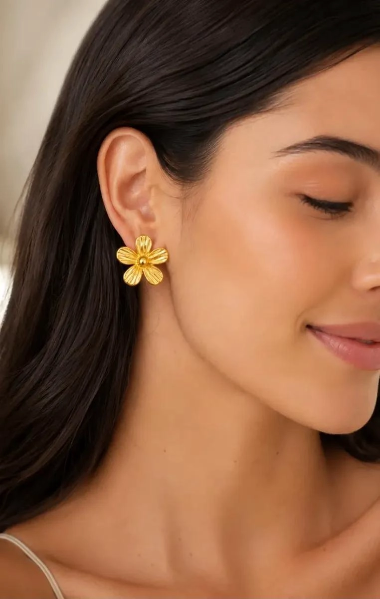 AROS FLOR ELEGANTES DE ACERO INOXIDABLE PARA MUJER 2.5CM - 9