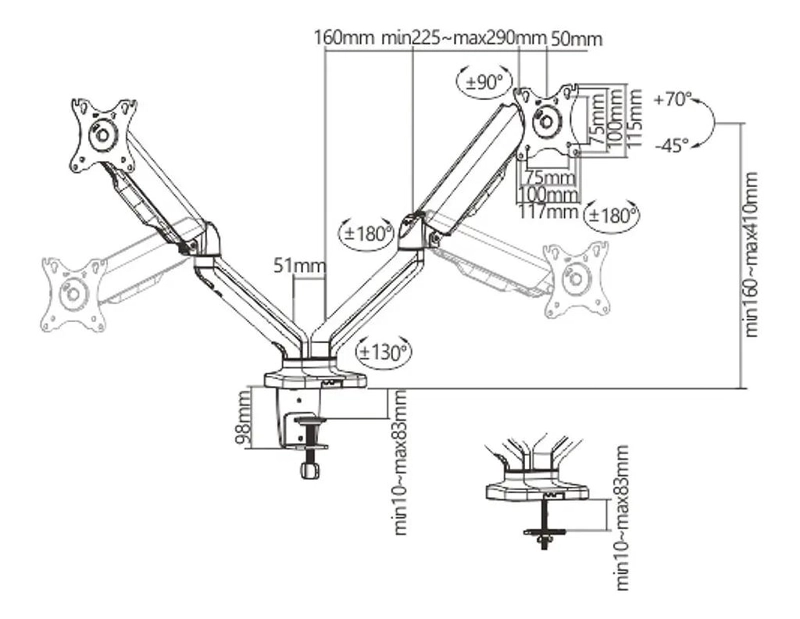 SOPORTE DOBLE NEUMATICO PARA MONITORES DE 13 A 32 PULGADAS - 7