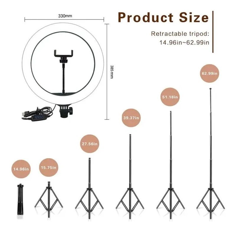 ARO DE LUZ LED CON SOPORTE Y TRIPODE AJUSTABLE - 9