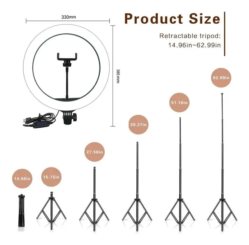 ARO DE LUZ LED CON SOPORTE Y TRIPODE AJUSTABLE - 9