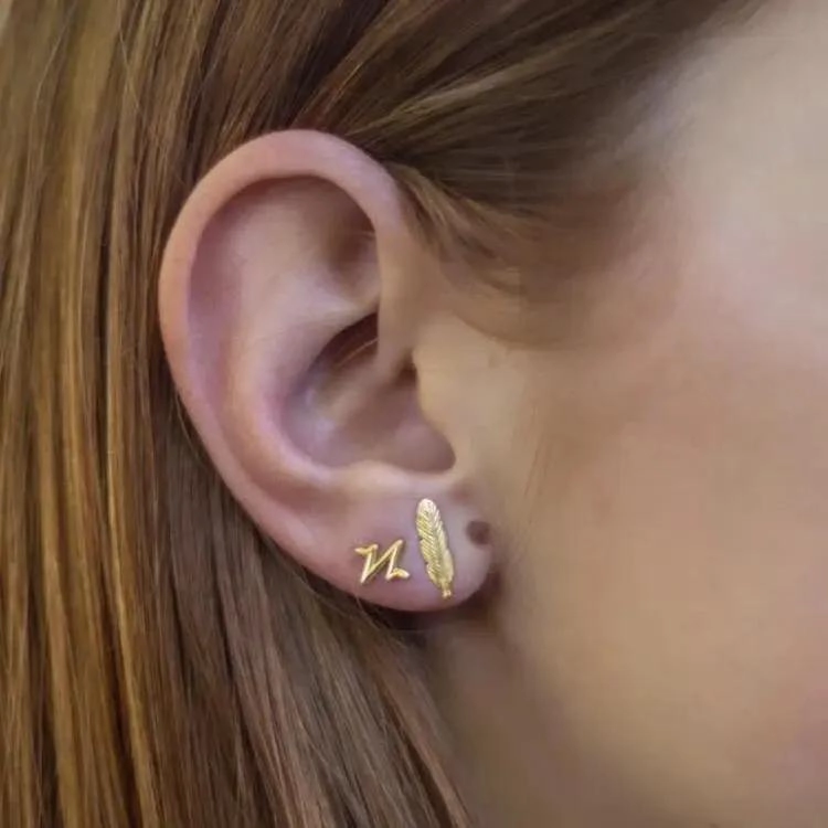 AROS DE PLATA 925 BAÑADOS EN ORO CON DISEÑO DE PLUMA - 2