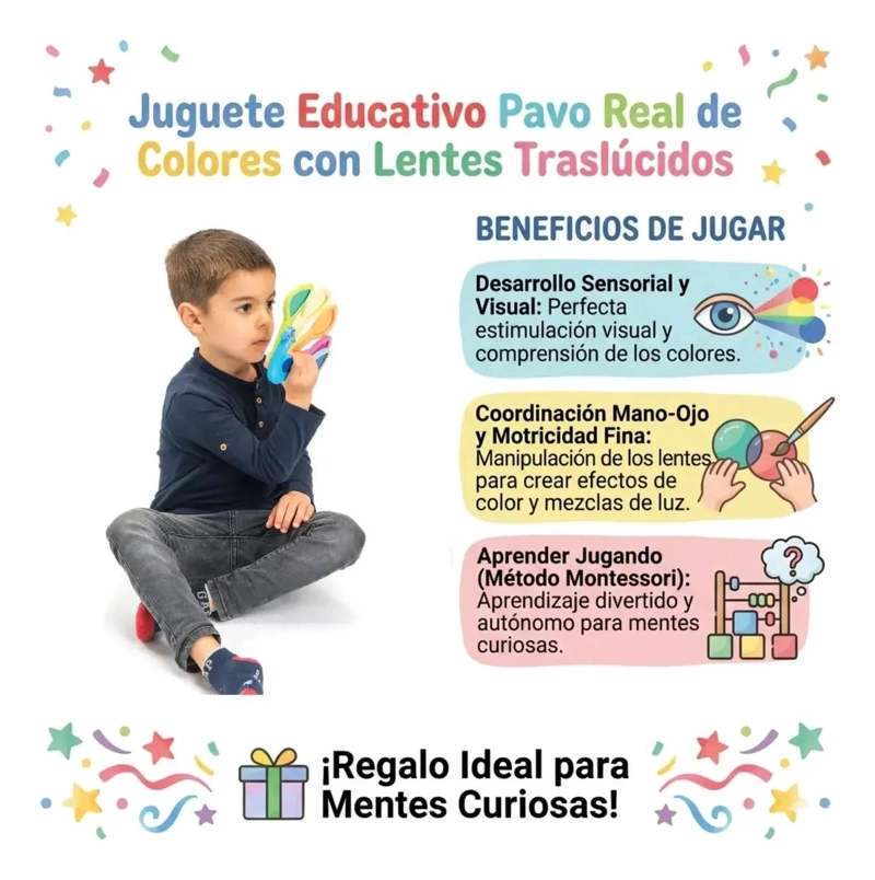 JUGUETE DIDACTICO DE MADERA EN FORMA DE PAVO REAL PARA NIÑOS - 5