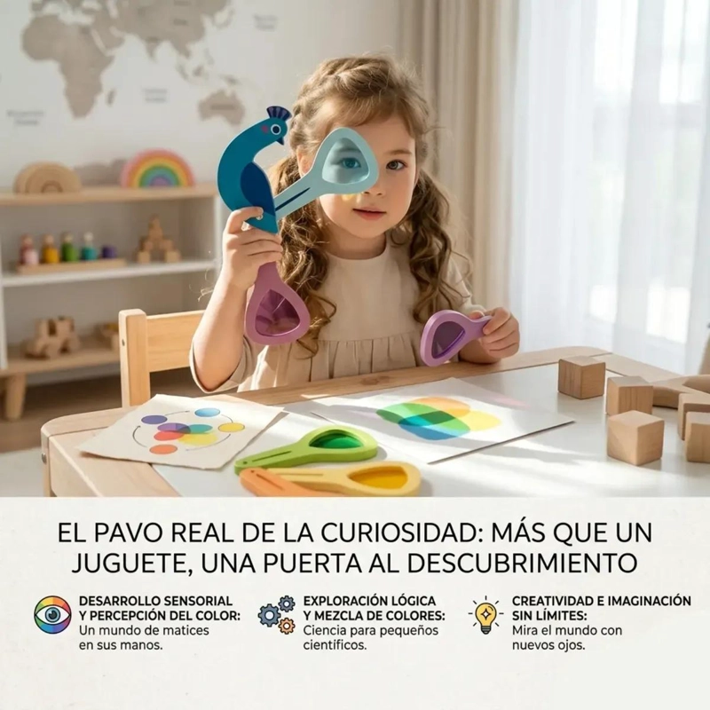 JUGUETE DIDACTICO DE MADERA EN FORMA DE PAVO REAL PARA NIÑOS - 6
