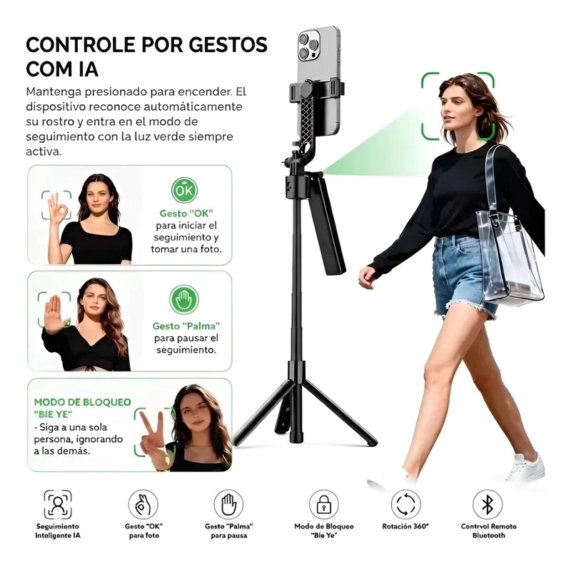 TRIPODE INTELIGENTE CON SEGUIMIENTO FACIAL Y GIRO 360° - 4