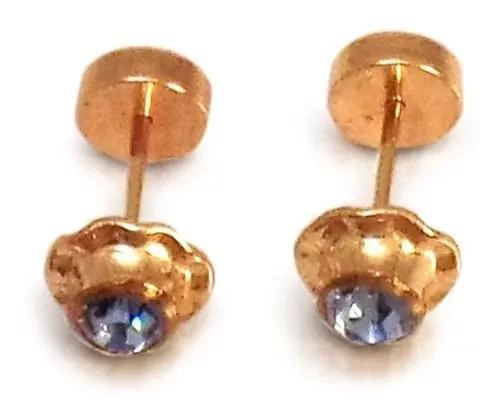 AROS ABRIDORES BEBE  NIÑA CIRCON CELESTE 6MM LAMINADO ORO 18K - 1