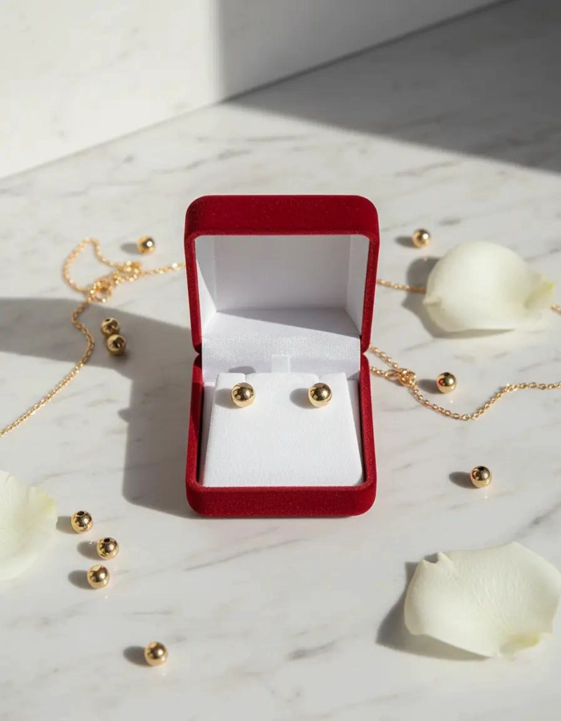 AROS DE ORO DE 18 KILATES CON DISEÑO DE BOLITAS DE 6 MM - 2