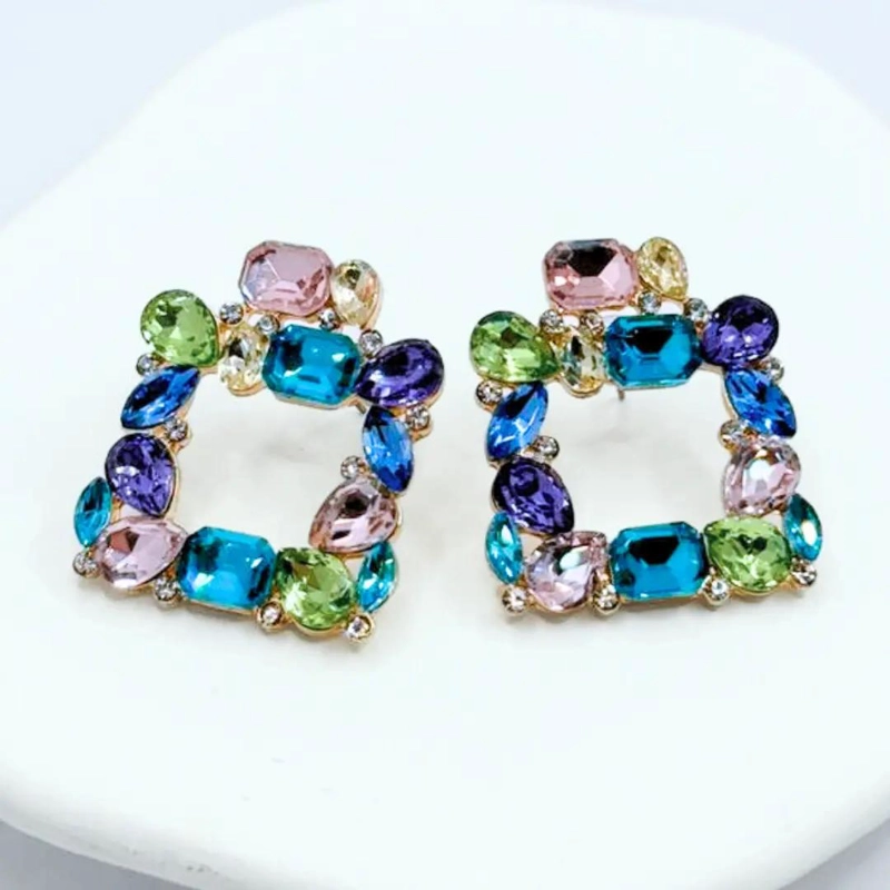AROS DE FIESTA CUADRADOS CON CIRCONITAS DE COLORES BRILLANTES - 2