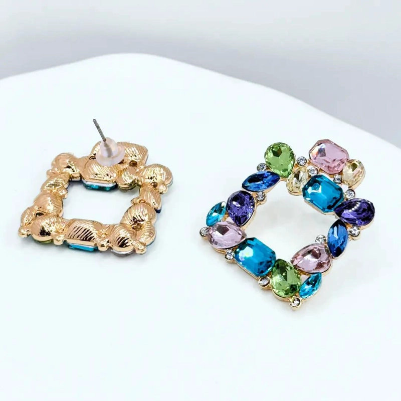 AROS DE FIESTA CUADRADOS CON CIRCONITAS DE COLORES BRILLANTES - 3