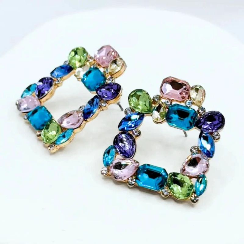 AROS DE FIESTA CUADRADOS CON CIRCONITAS DE COLORES BRILLANTES - 4