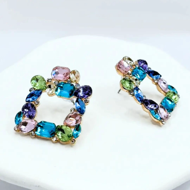 AROS DE FIESTA CUADRADOS CON CIRCONITAS DE COLORES BRILLANTES - 5