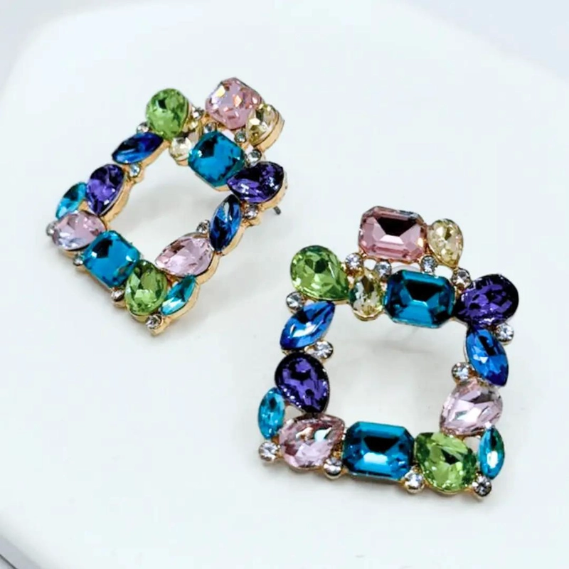 AROS DE FIESTA CUADRADOS CON CIRCONITAS DE COLORES BRILLANTES - 6