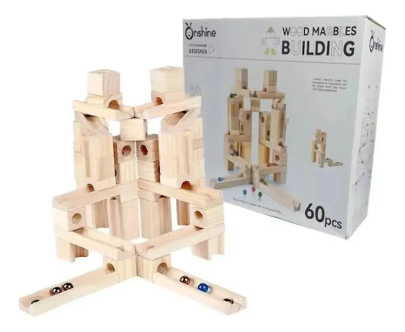 CIRCUITO DE MADERA PARA CANICAS 60 PIEZAS JUGUETE EDUCATIVO - 5